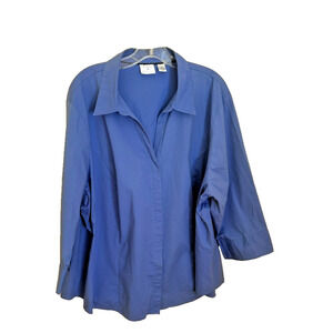 Riders by Lee Shirt Women Size 3X Blue Collared Button Casual Top Easy Care